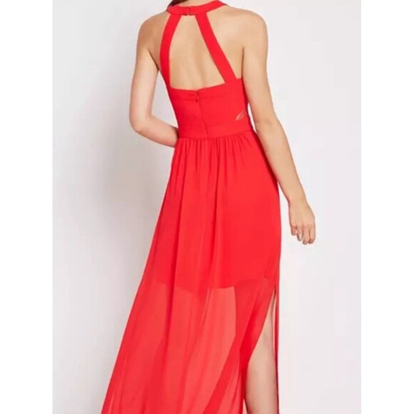NWT BCBGeneration Size 8 Surplice Lace Maxi Evening Dress Gown Red Halter Neck - Picture 4 of 16